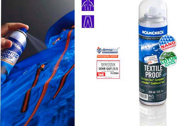 Aplicarea unui spray cu impregnare pe îmbrăcămintea cu membrană
